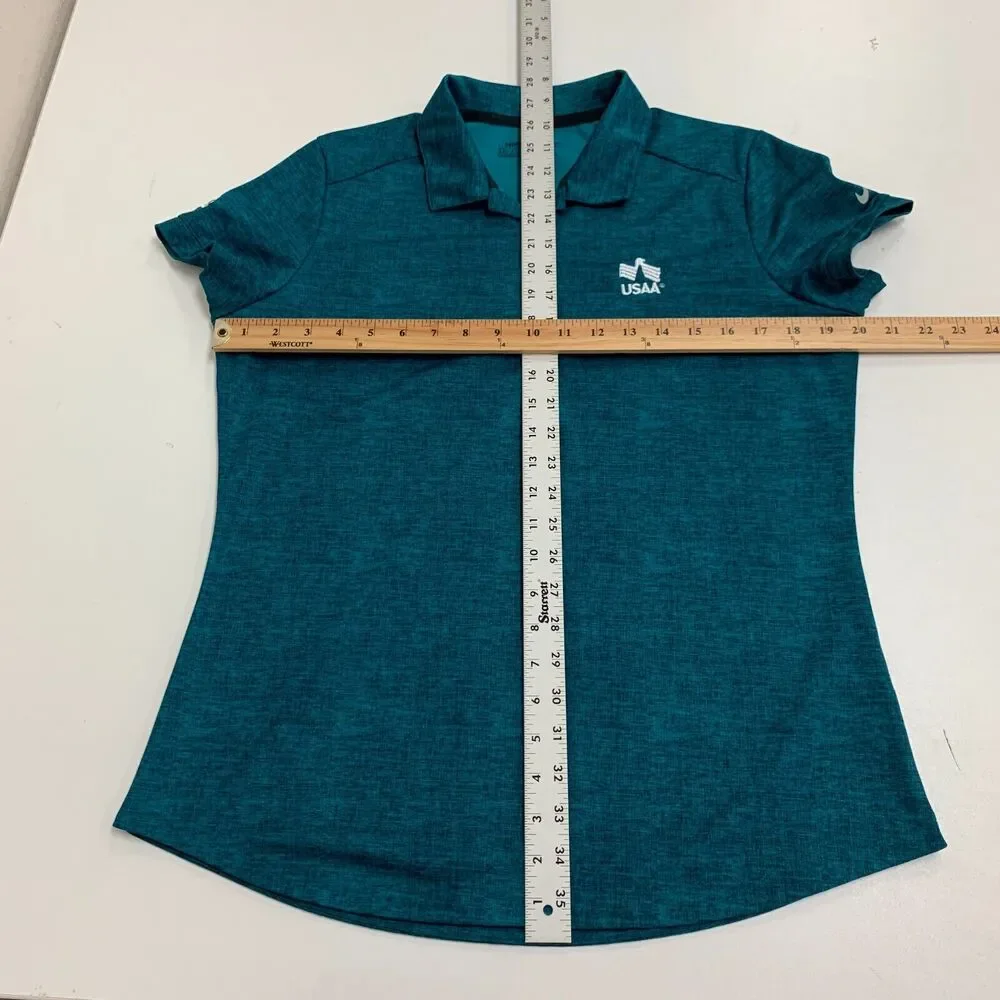 Nike Golf Shirt Womens L Large Teal Dri Fit Crosshatch Polo 3PCC Collared USAA
